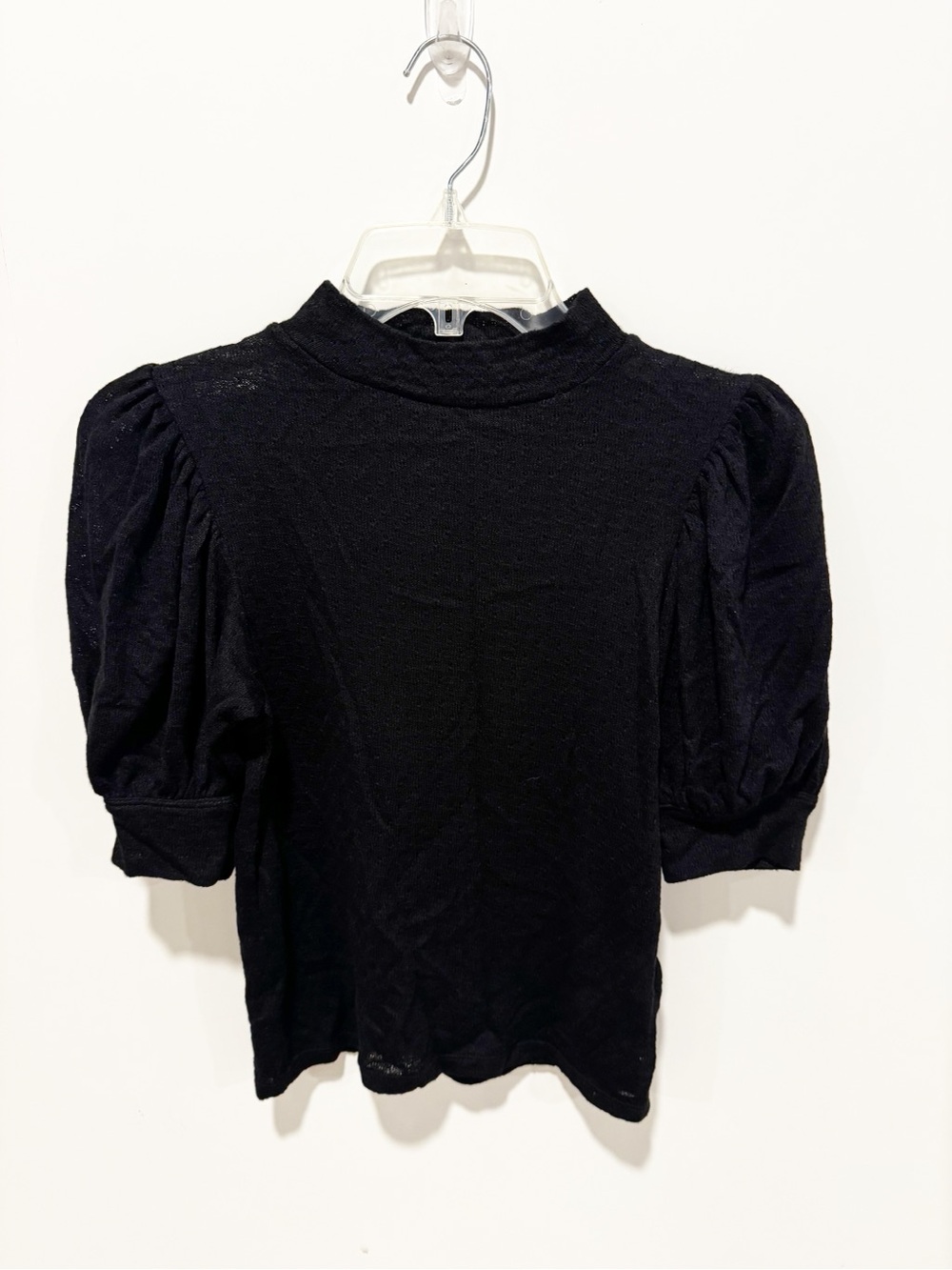 Free People Black Puff Sleeve Mock Neck Knit Top Size S